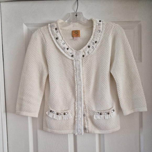 Ruby Rd. Cream Cardigan with Ruffle Details - Picture 1 of 9